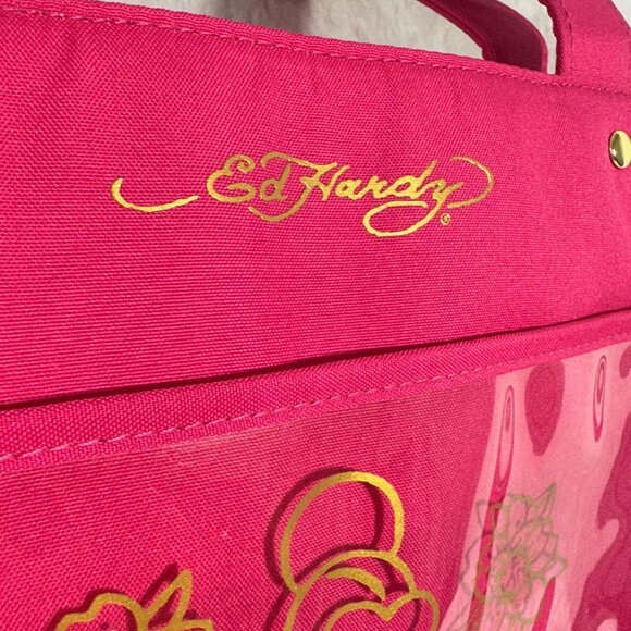 Ed Hardy Pink Tote beach travel bag Bag Gold Skull & Flowers Design "Do Or Die" - Picture 4 of 9